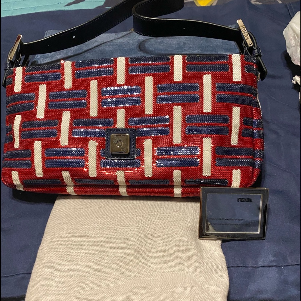Fabulous authentic, Fendi small shoulder bag red white & blue, just like new.